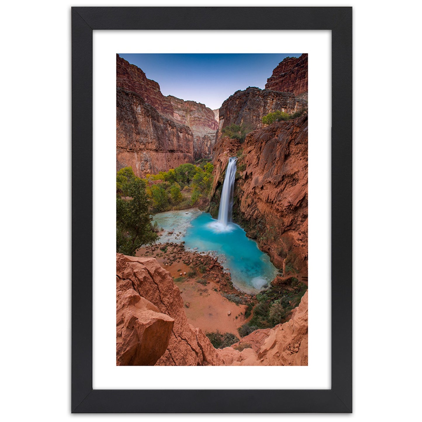 Picture in frame, Blue waterfall among the rocks