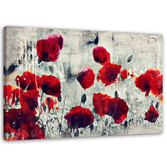 Canvas, Painted red poppies on a black and white meadow