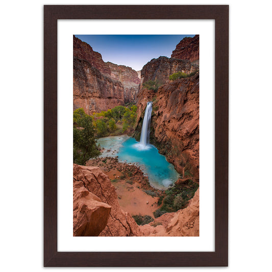 Picture in frame, Blue waterfall among the rocks