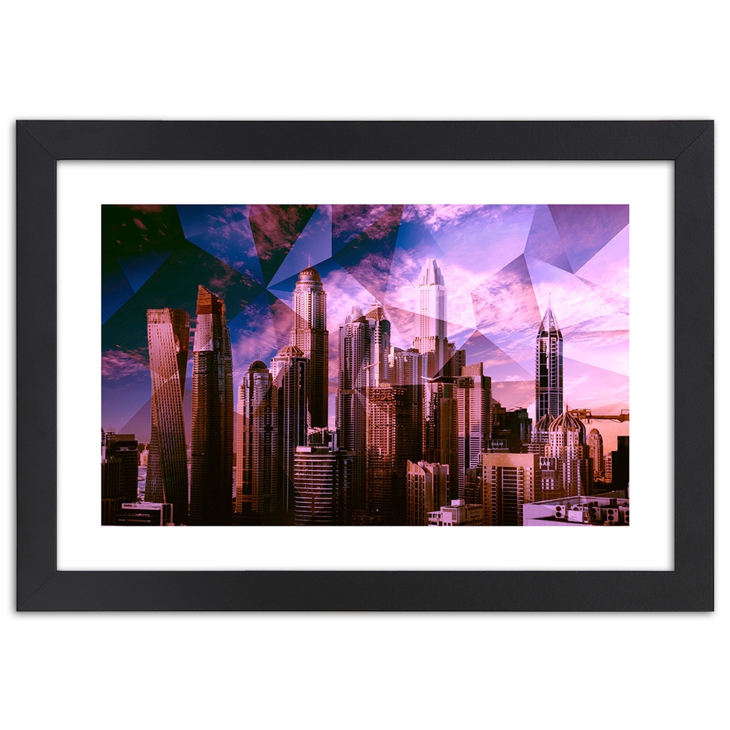 Picture in frame, Geometric city in purple