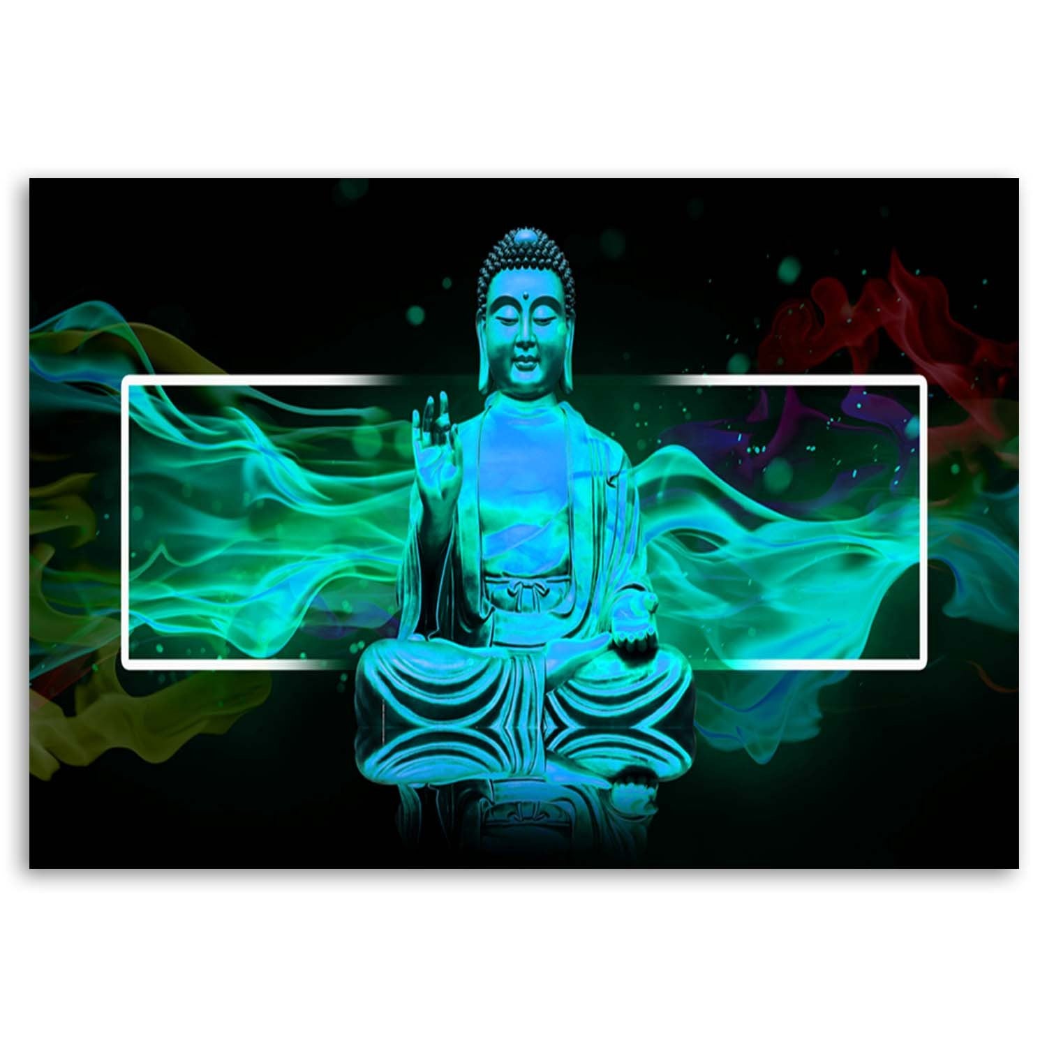 Deco panel, Meditating buddha figure - blue, 1-panel