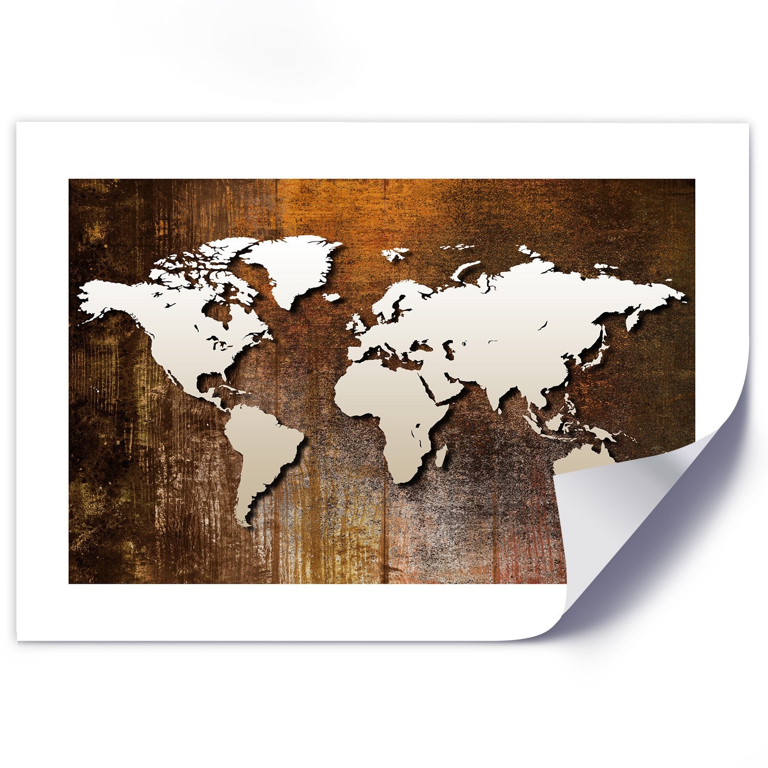 Poster, World map on wood