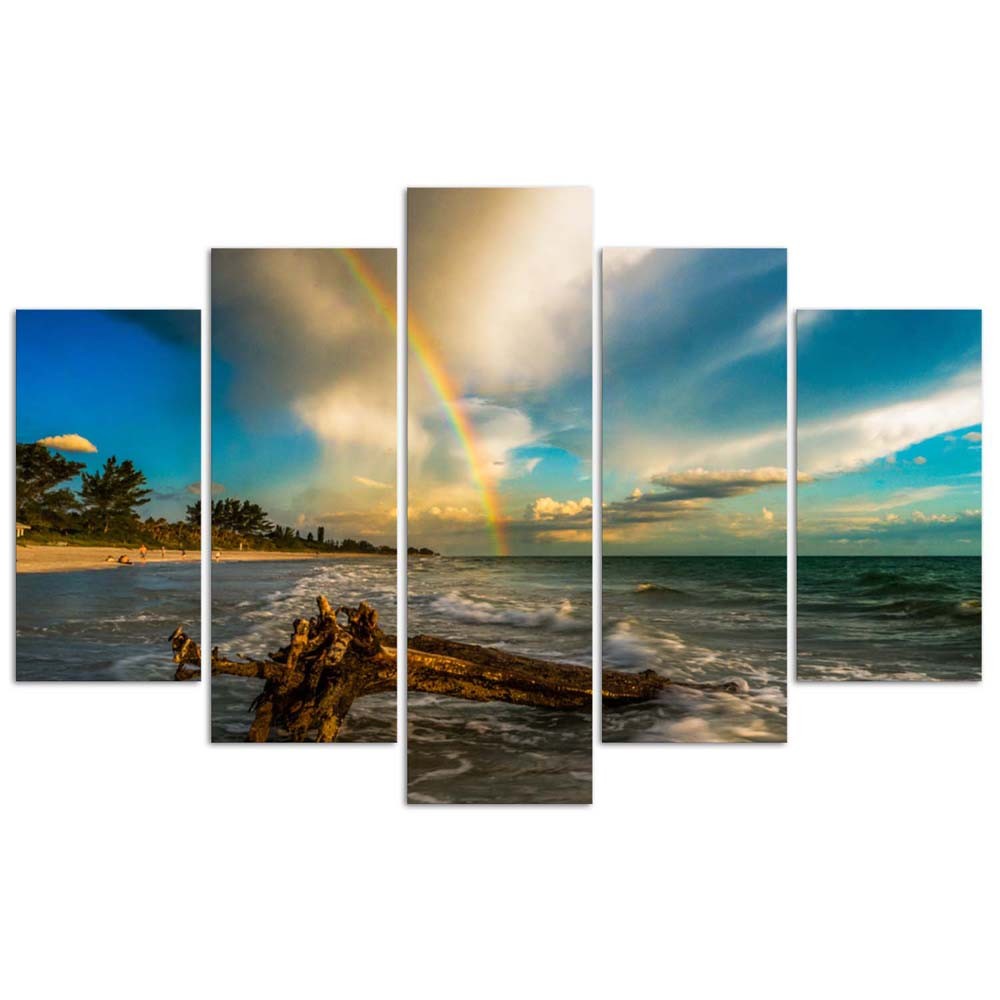 Deco panel, Rainbow over the beach, 5-panel