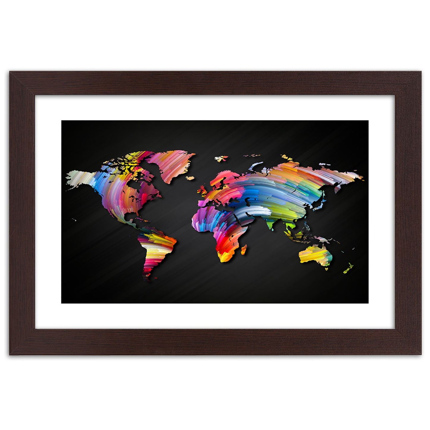 Picture in frame, World map in different colours