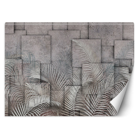 Wallpaper, 3d leaves in grey