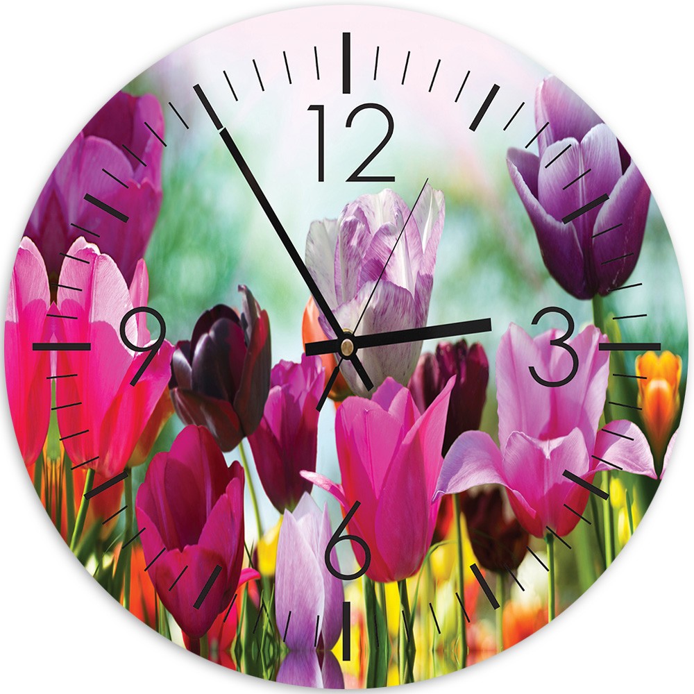 Wall clock, Colored tulips