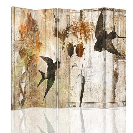 Room divider, Woman and swallows