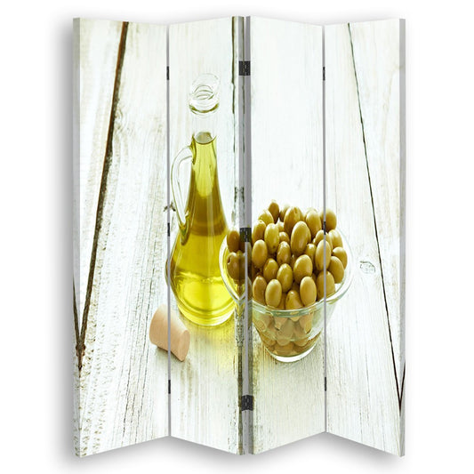 Room divider, Olives in a bowl and oil