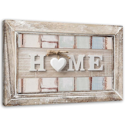 Canvas, Home inscription with heart in vintage style frame