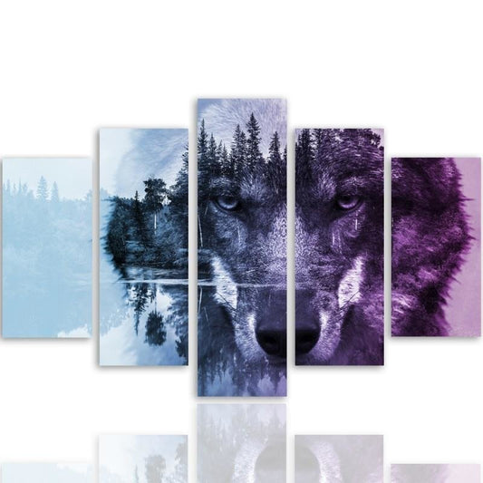 Canvas, Wolf in a forest - violet