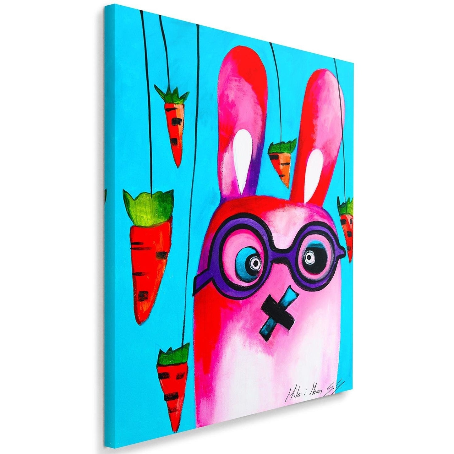 Canvas, Pink bunny with glasses