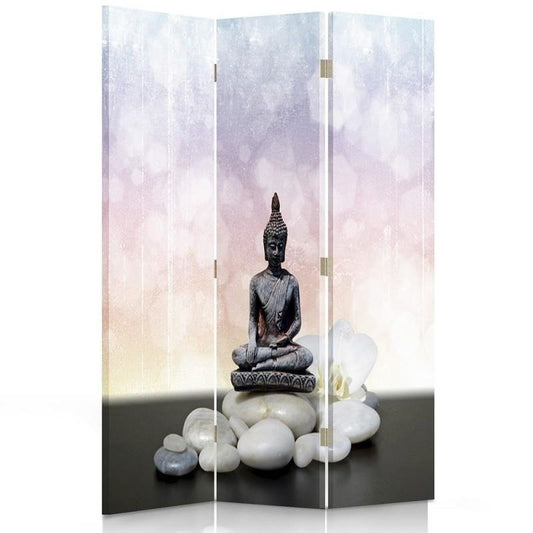 Room divider, Buddha figurine and stones