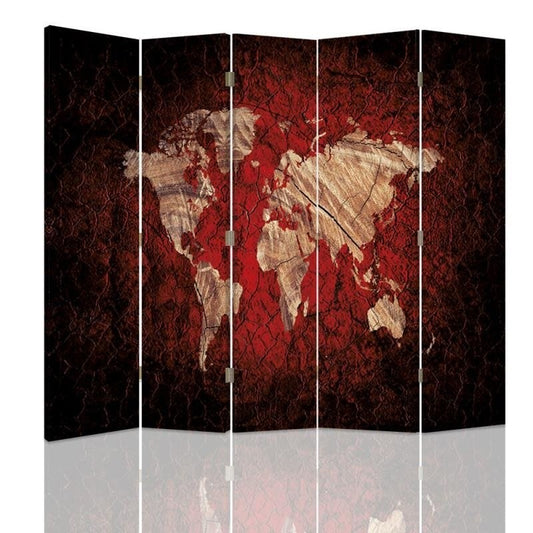 Room divider, Rustic world map in red