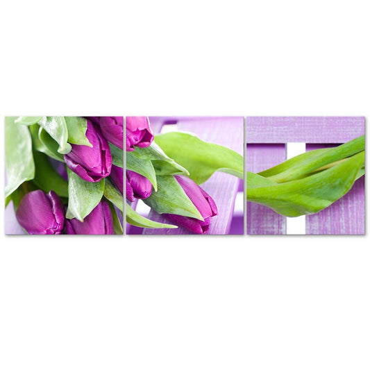 Deco panel, Purple tulips in a bouquet, 3-panel