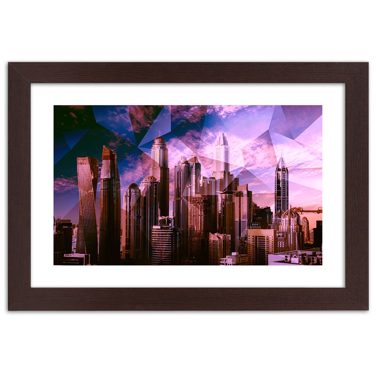 Picture in frame, Geometric city in purple