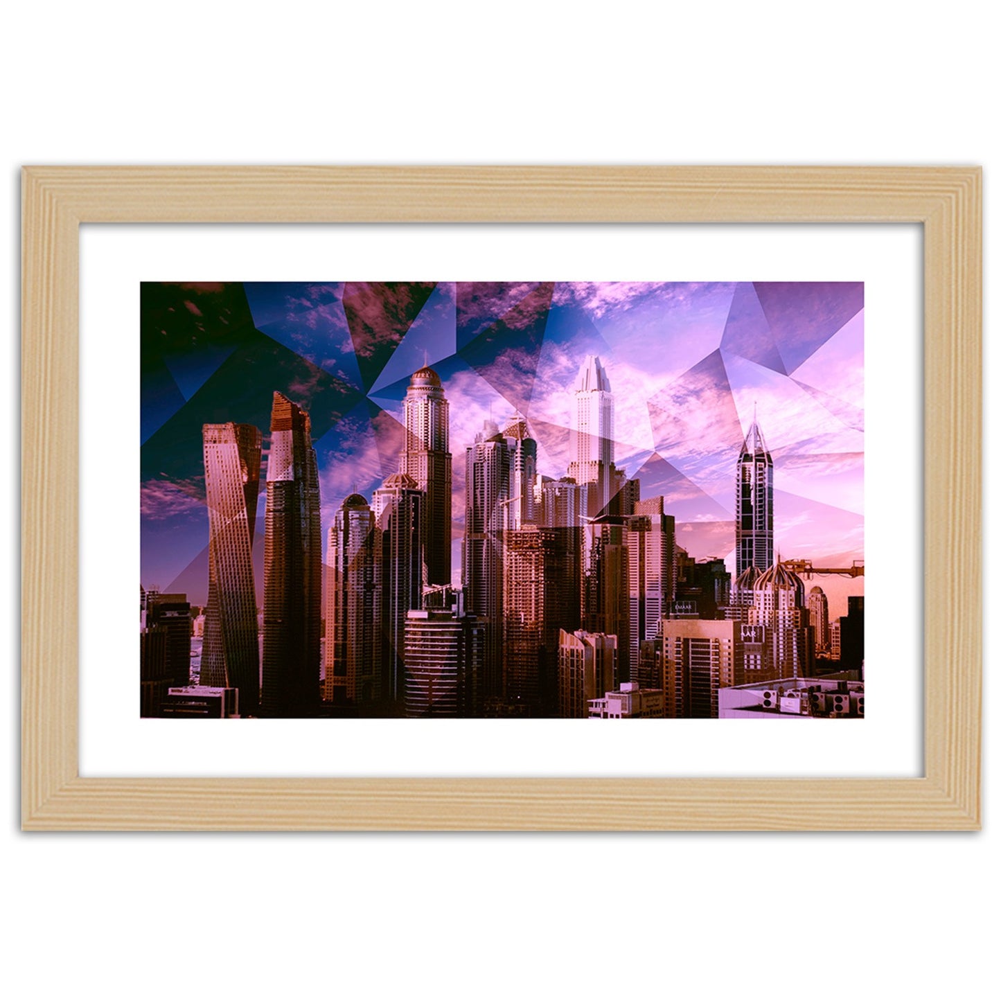 Picture in frame, Geometric city in purple