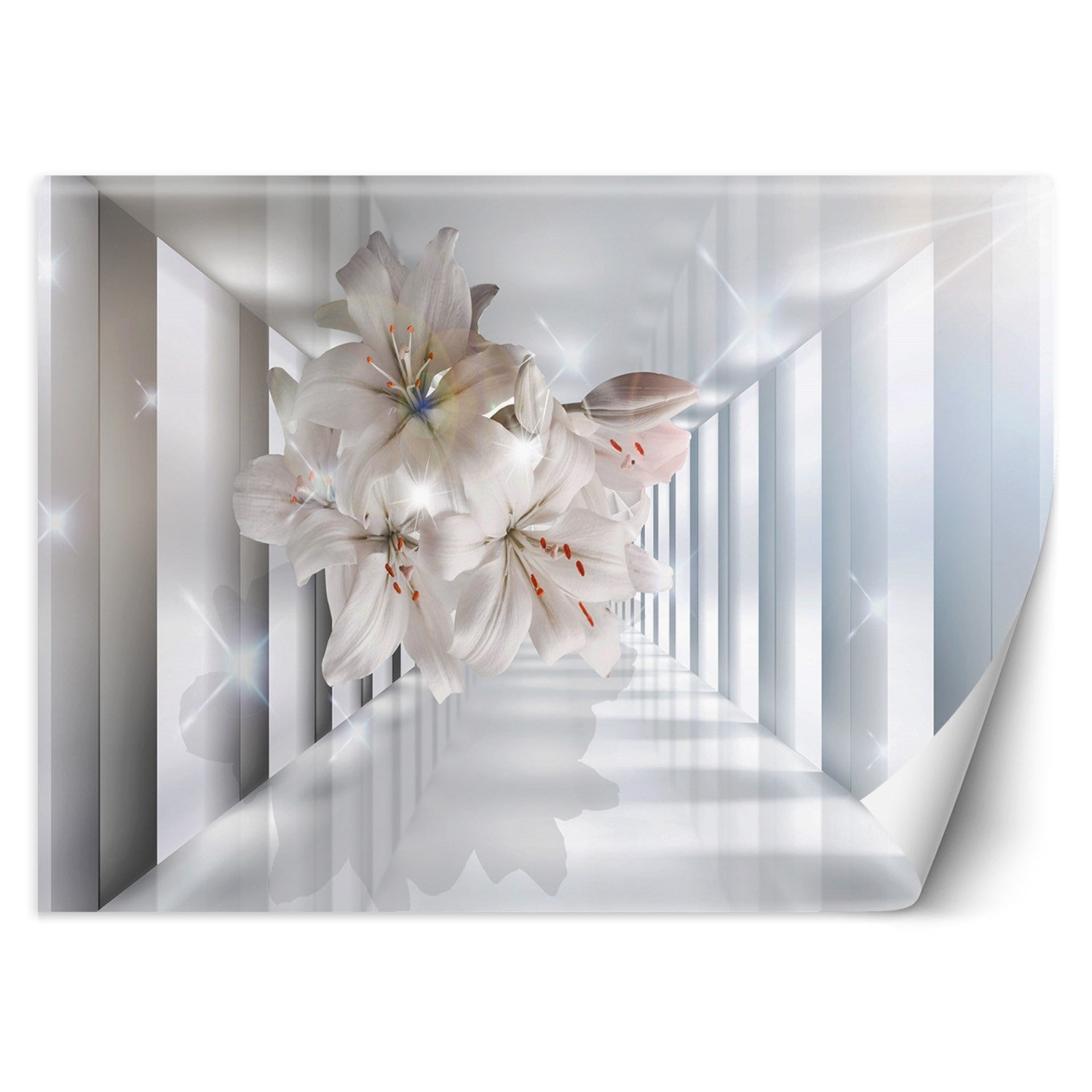 Wallpaper, Flowers in the corridor 3d