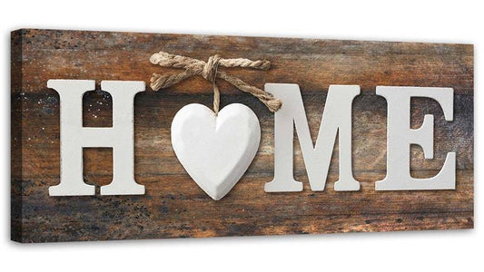 Canvas, Home inscription with heart on an old wooden board
