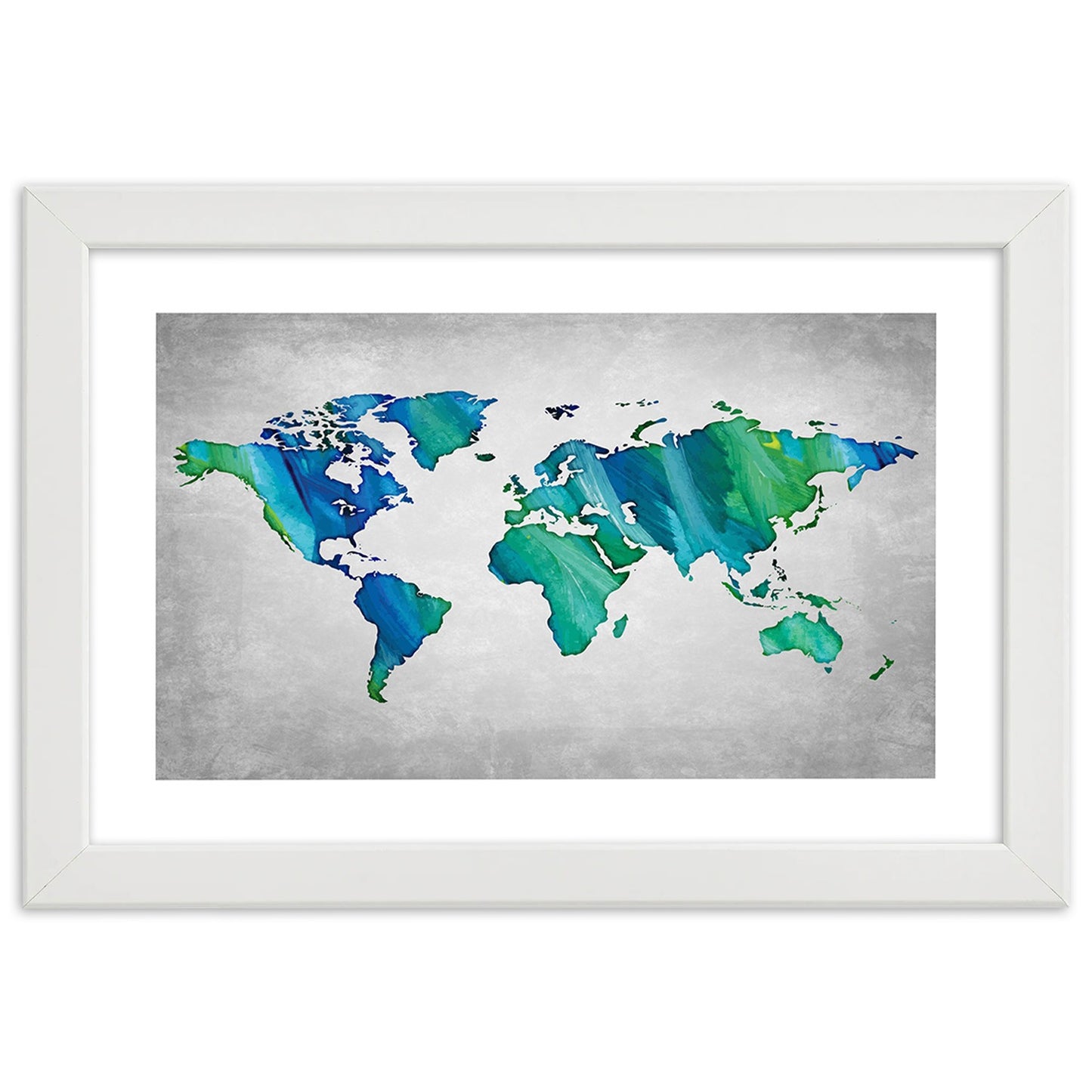 Picture in frame, Coloured world map on concrete