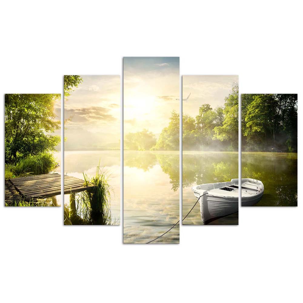 Deco panel, Sunrise at the lake, 5-panel