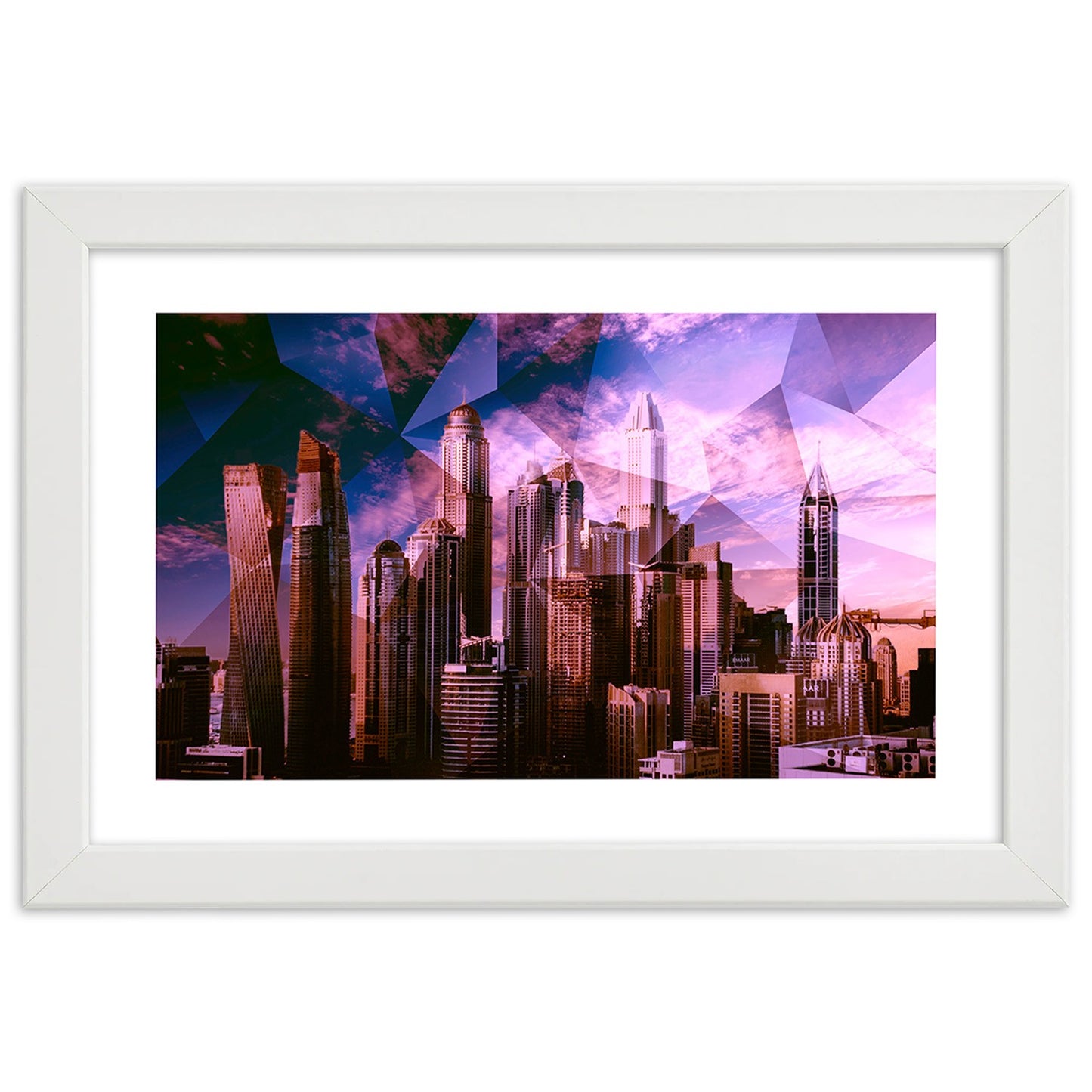 Picture in frame, Geometric city in purple