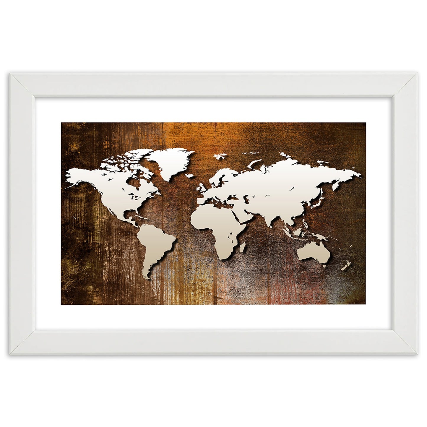 Picture in frame, World map on wood