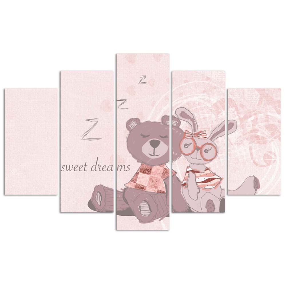 Deco panel, Teddy bear and hare, 5-panel