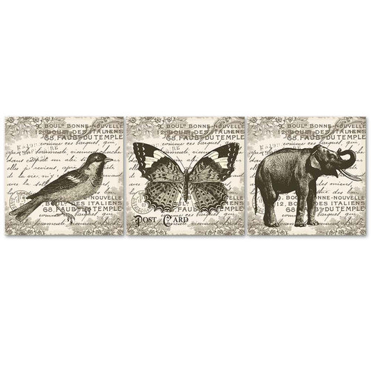 Deco panel, Retro animals, 3-panel